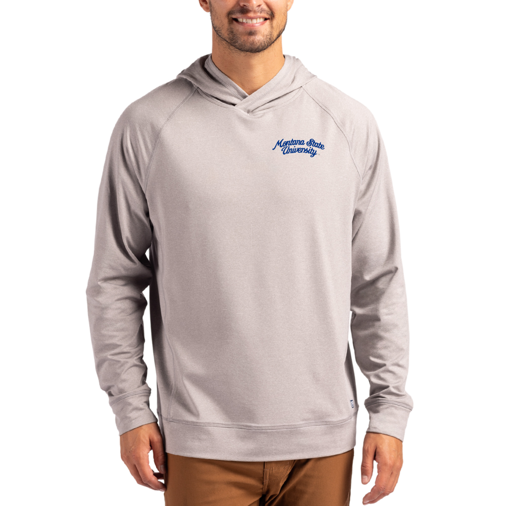 Men's Cutter & Buck Heather Gray Montana State Bobcats Vault Logo Adapt Knit Raglan Pullover Hoodie