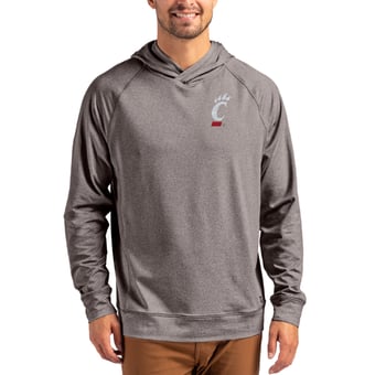 Men's Cutter & Buck Heather Charcoal Cincinnati Bearcats Primary Logo Adapt Knit Raglan Pullover Hoodie
