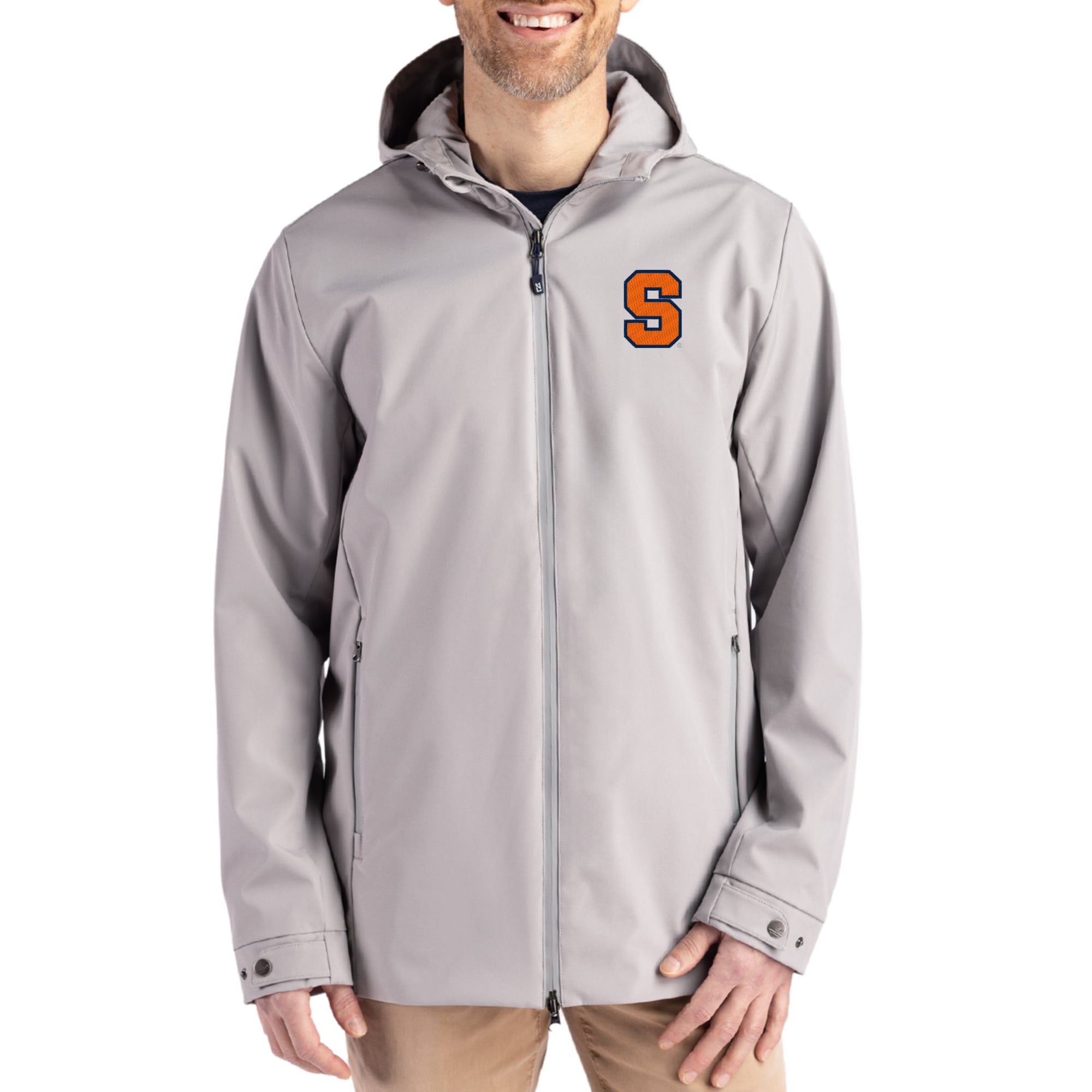 Men's Cutter & Buck  Gray Syracuse Orange Primary Logo Camano Everyday Stretch Water-Resistant Full-Zip Jacket