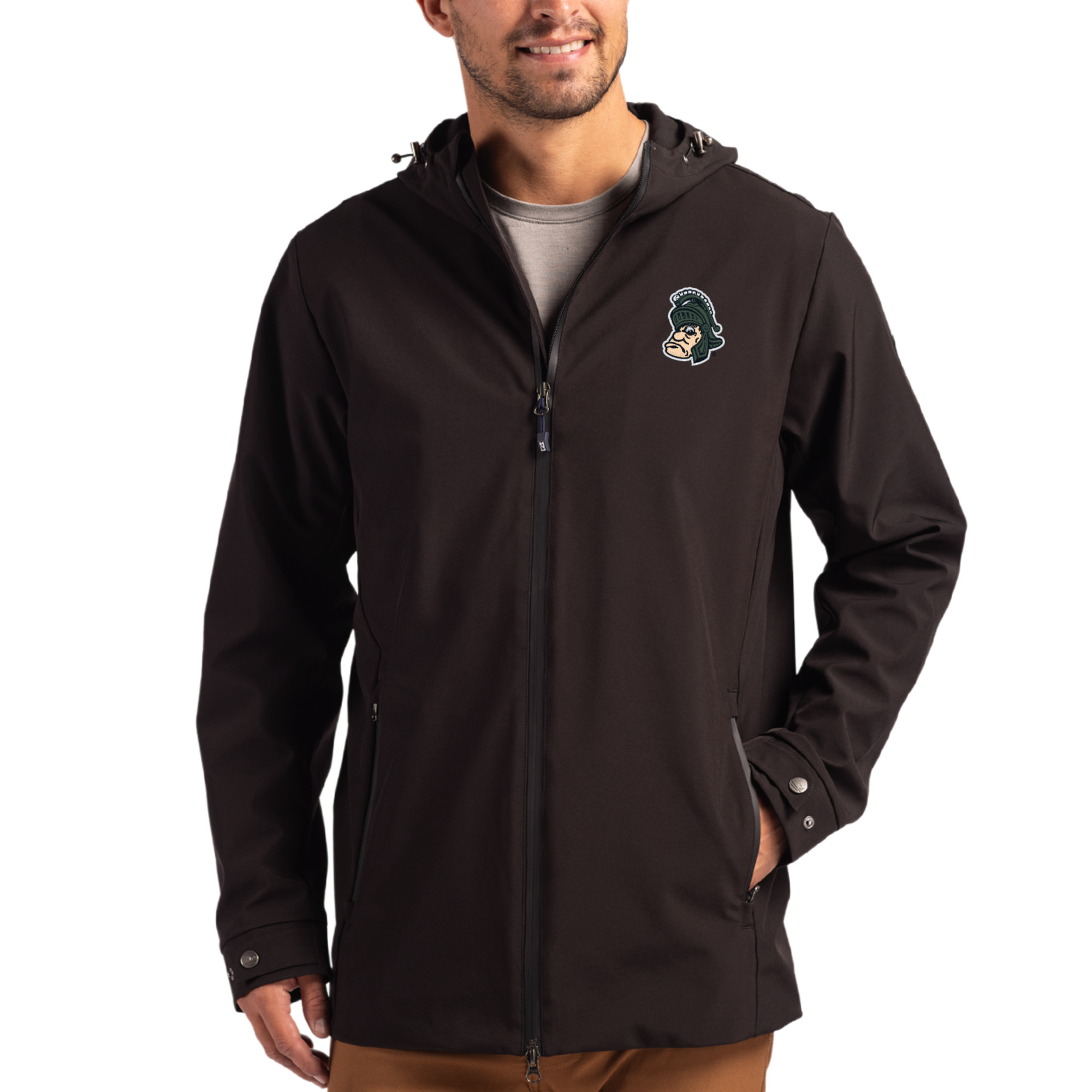 Men's Cutter & Buck Michigan State Spartans Vault Logo Camano Everyday Stretch Water-Resistant Full-Zip Jacket