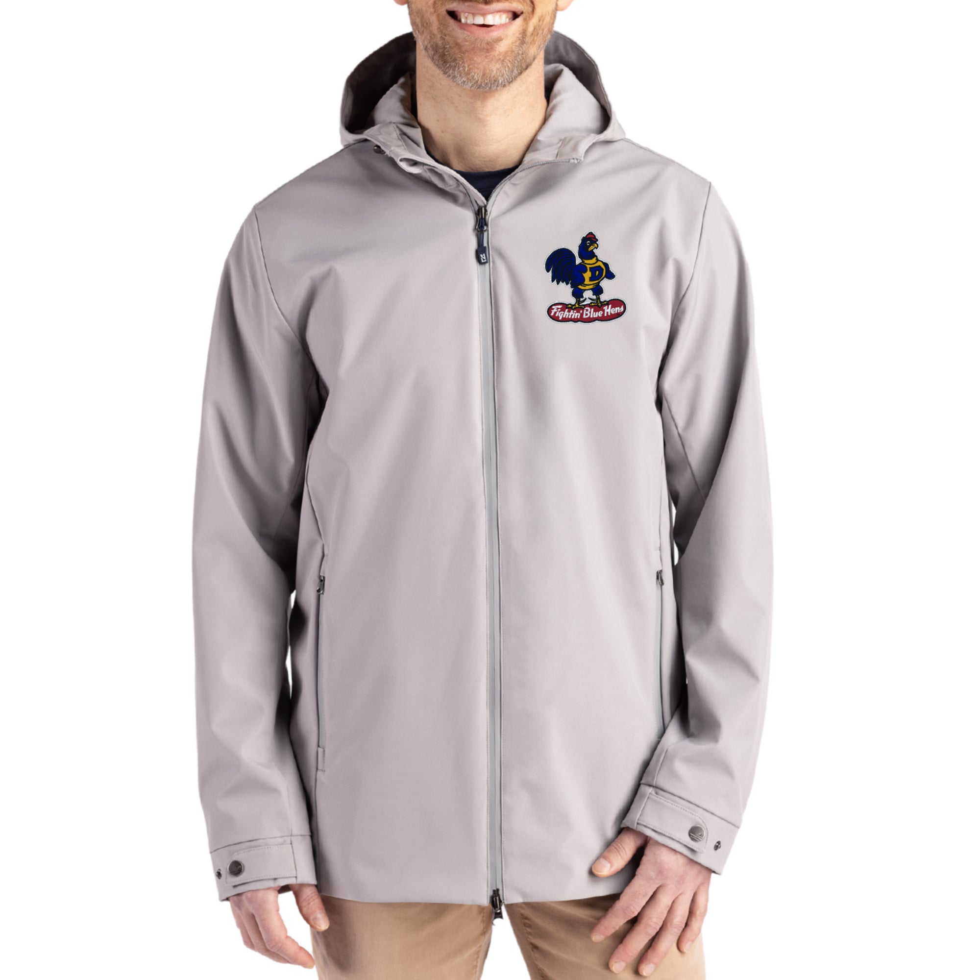 Men's Cutter & Buck  Gray Delaware Fightin' Blue Hens Vault Logo Camano Everyday Stretch Water-Resistant Full-Zip Jacket