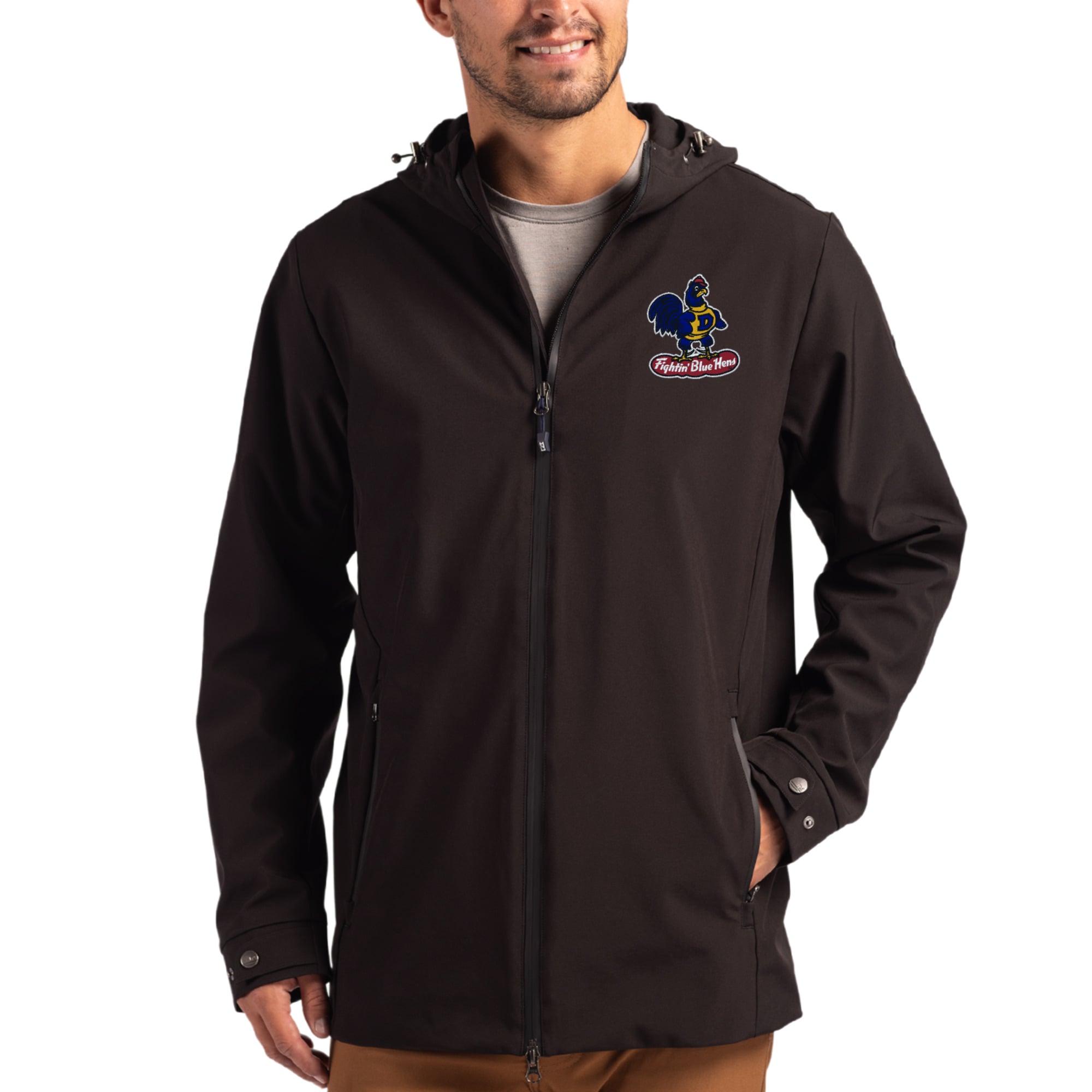 Men's Cutter & Buck  Black Delaware Fightin' Blue Hens Vault Logo Camano Everyday Stretch Water-Resistant Full-Zip Jacket
