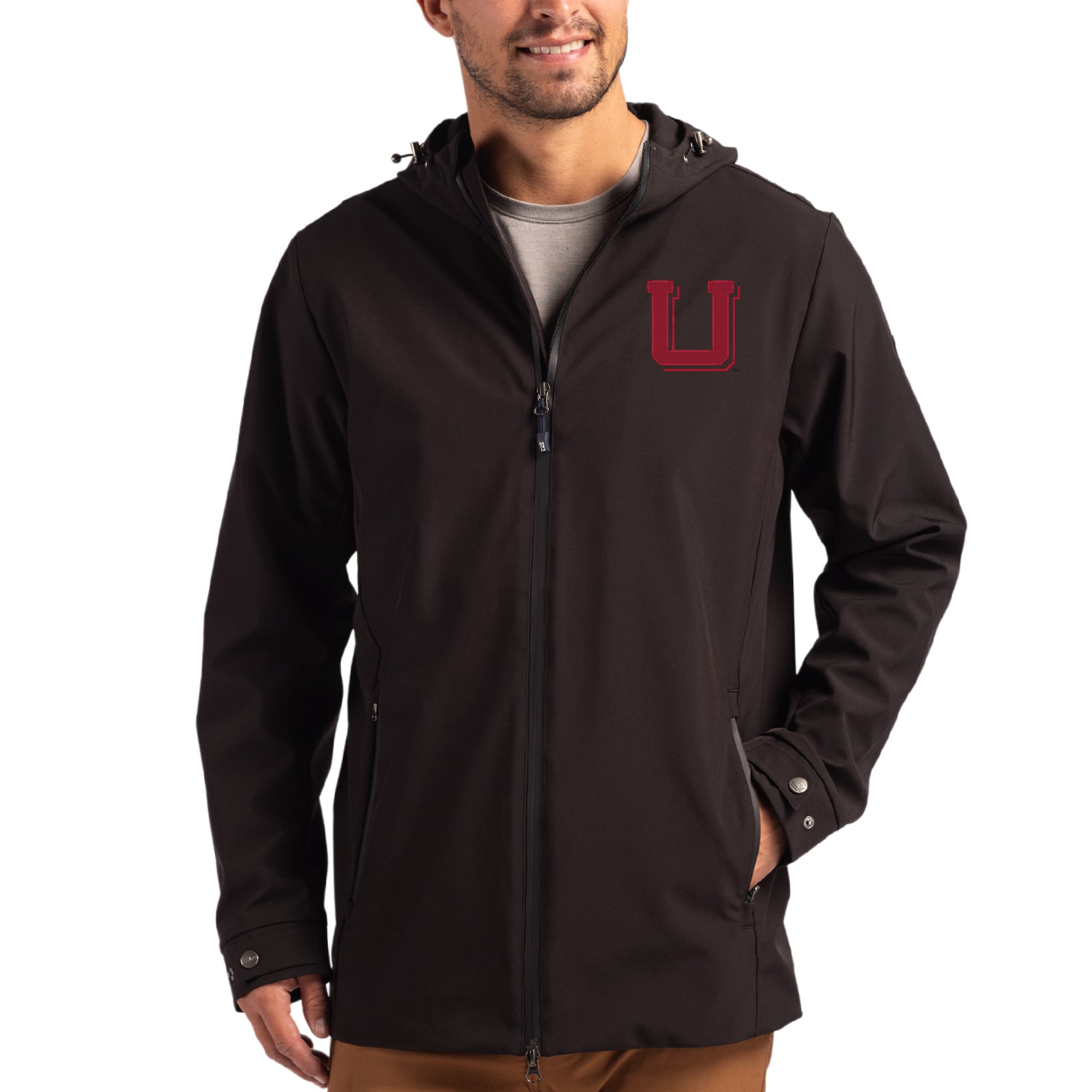 Men's Cutter & Buck Utah Utes Vault Logo Camano Everyday Stretch Water-Resistant Full-Zip Jacket