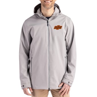 Men's Cutter & Buck  Gray Oklahoma State Cowboys Primary Logo Camano Everyday Stretch Water-Resistant Full-Zip Jacket