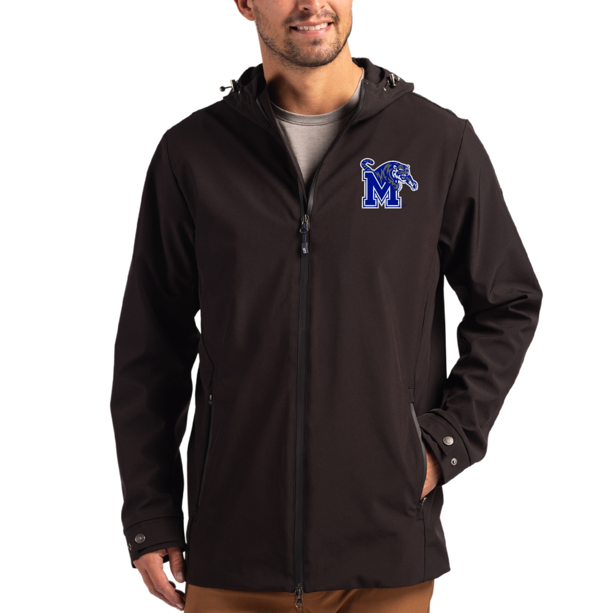 Men's Cutter & Buck  Black Memphis Tigers Primary Logo Camano Everyday Stretch Water-Resistant Full-Zip Jacket