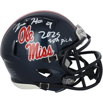 "Tre Harris Ole Miss Rebels Autographed Riddell Navy Speed Mini Helmet with ""2025 55th Pick"" Inscription"