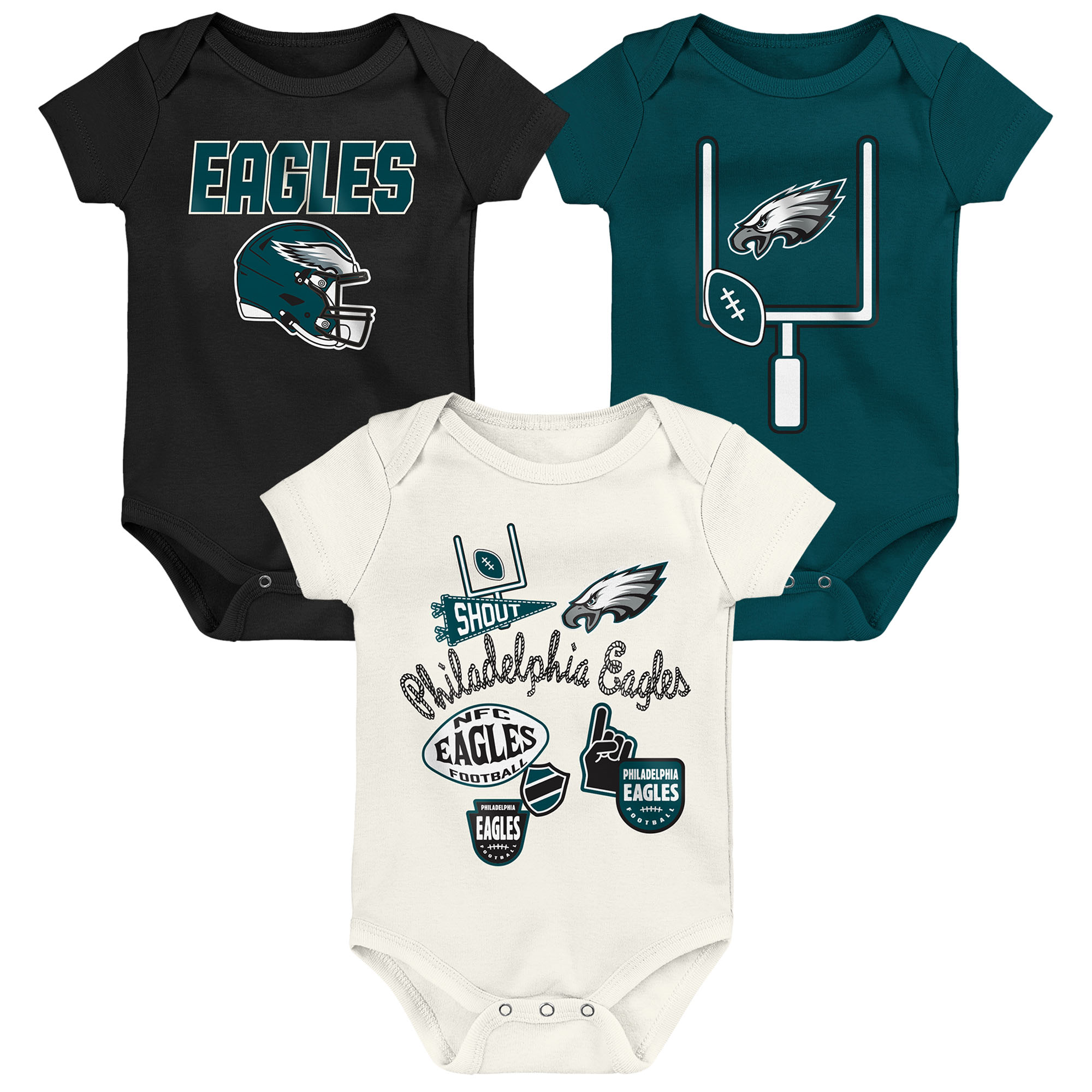 Infant & Newborn Outerstuff Philadelphia Eagles Littlest Player Three-Piece Bodysuit Set