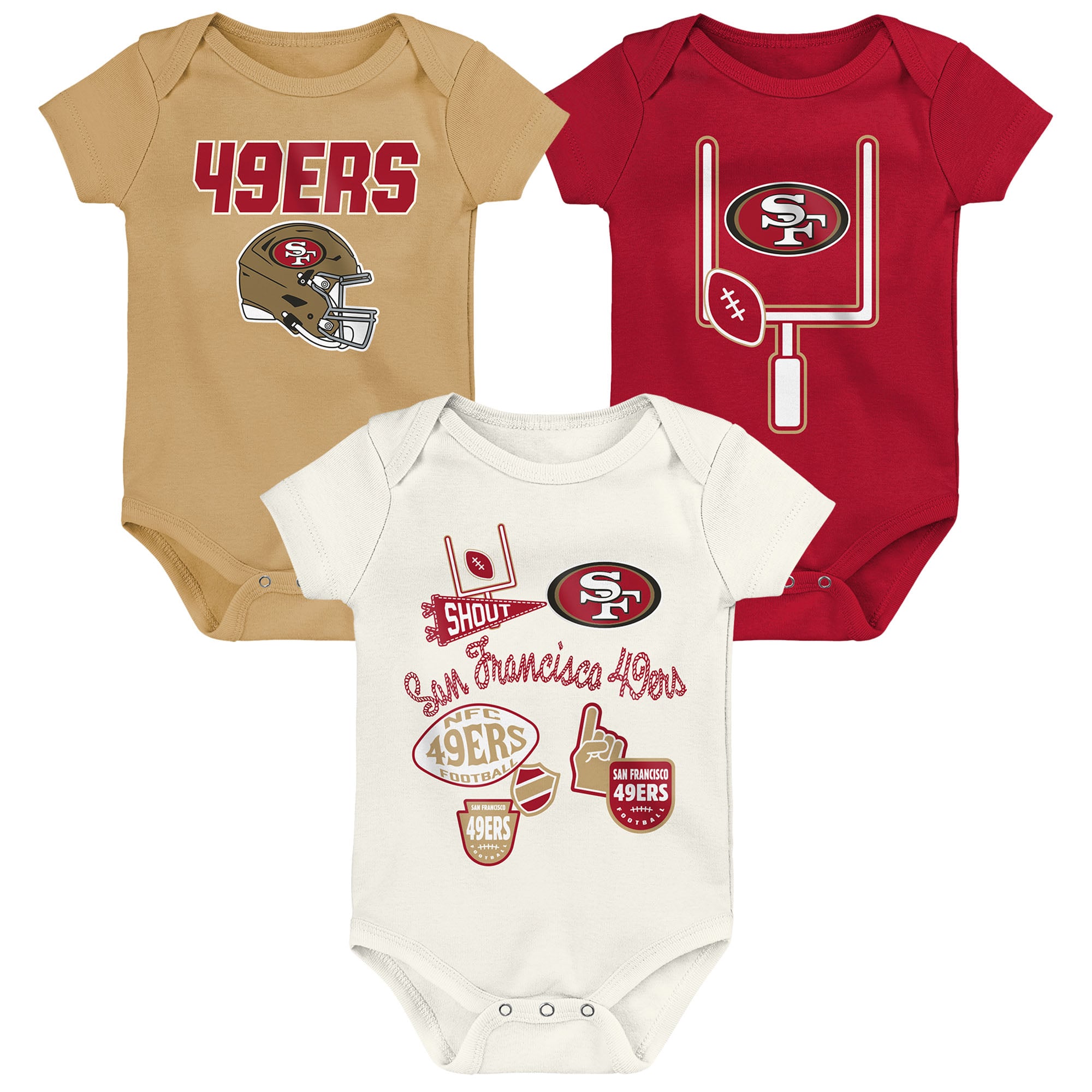 Infant & Newborn Outerstuff San Francisco 49ers Littlest Player Three-Piece Bodysuit Set