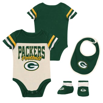 Infant & Newborn Outerstuff Green Bay Packers Up One Three-Piece Bodysuit, Bib & Booties Set