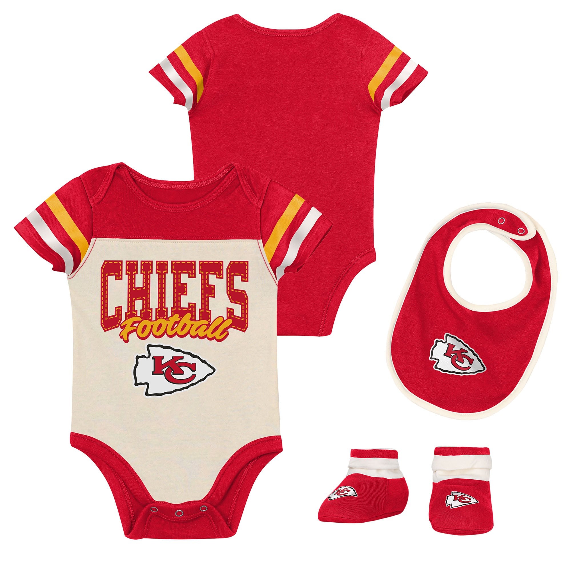 Infant & Newborn Outerstuff Kansas City Chiefs Up One Three-Piece Bodysuit, Bib & Booties Set