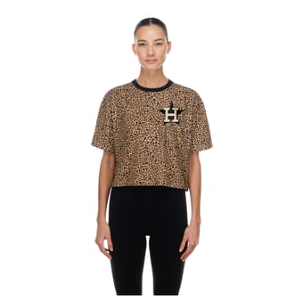 Women's New Era  Brown Houston Astros Leopard Boxy Cropped T-Shirt