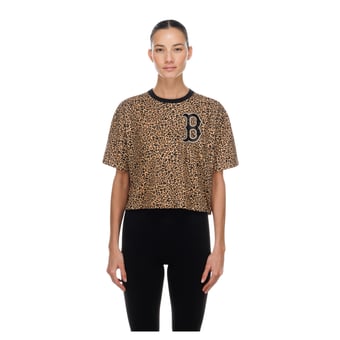Women's New Era  Brown Boston Red Sox Leopard Boxy Cropped T-Shirt