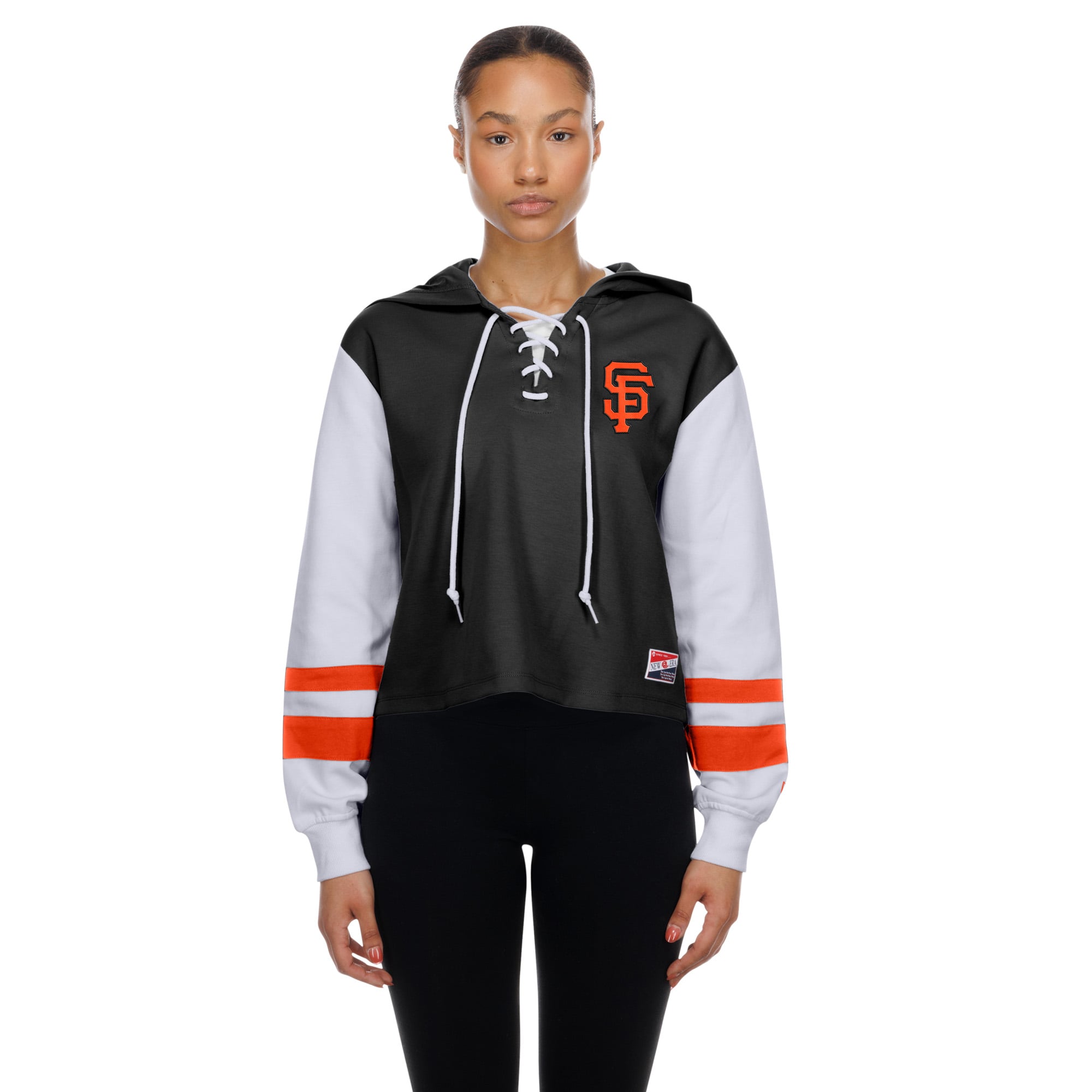 Women's New Era  Black San Francisco Giants Boxy Lace-Up Hoodie
