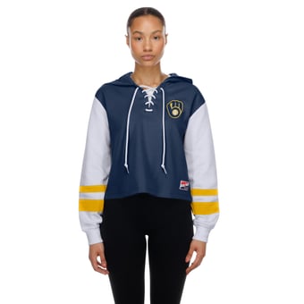 Women's New Era  Navy Milwaukee Brewers Boxy Lace-Up Hoodie