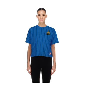 Women's New Era Royal Seattle Mariners City Connect Throwback Meshback Pinstripe Boxy T-Shirt