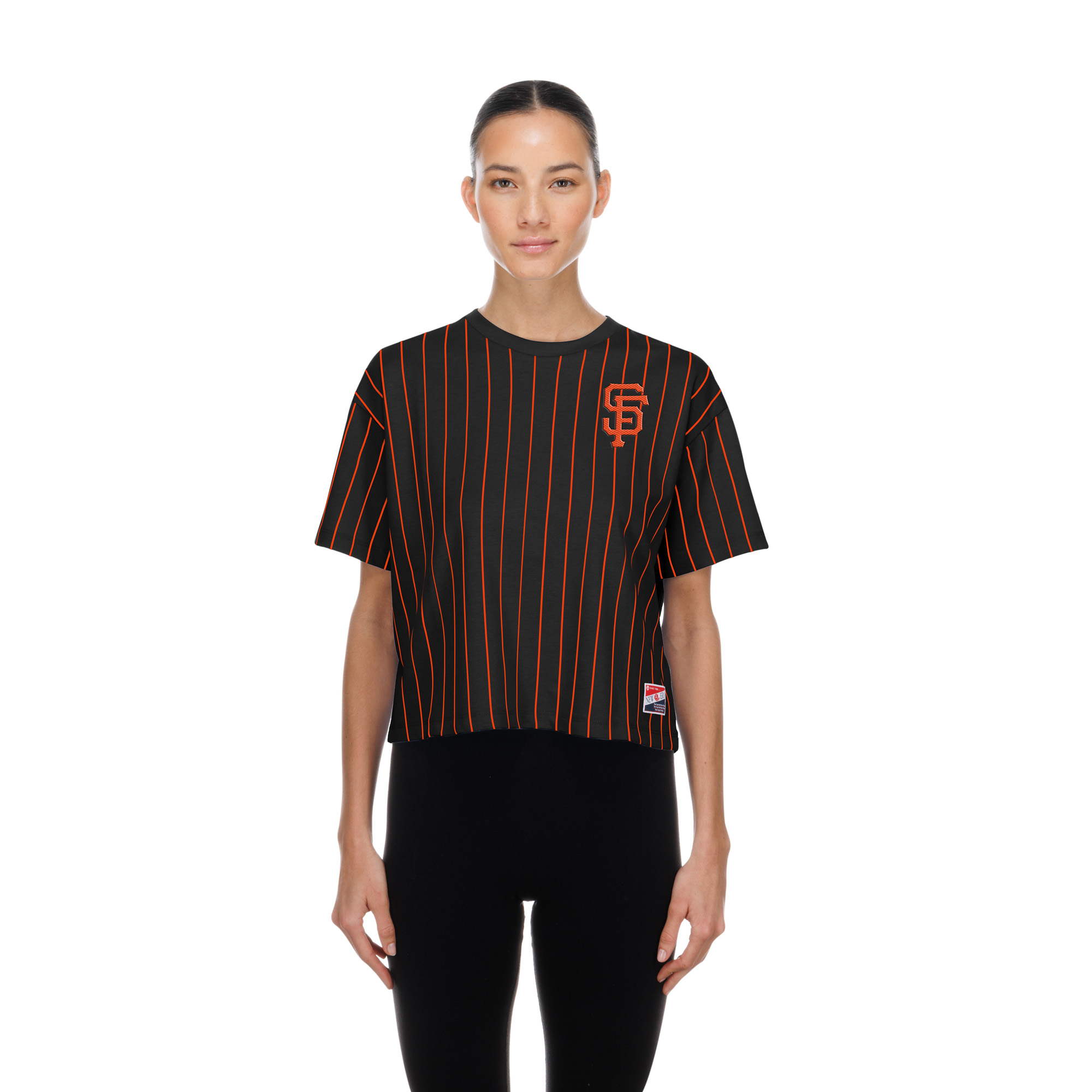 Women's New Era  Black San Francisco Giants Throwback Meshback Pinstripe Boxy T-Shirt