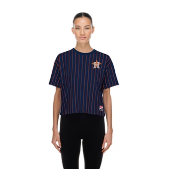 Women's New Era  Navy Houston Astros Throwback Meshback Pinstripe Boxy T-Shirt