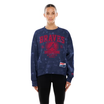 Women's New Era  Navy Atlanta Braves Throwback Oversized Boxy Sweatshirt