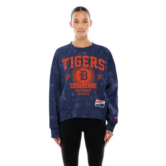 Women's New Era  Navy Detroit Tigers Throwback Oversized Boxy Sweatshirt