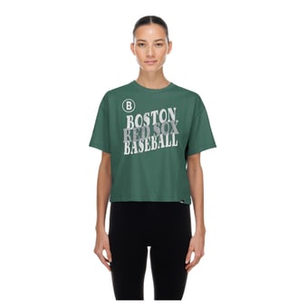 Women's New Era  Green Boston Red Sox City Connect Glitter Gel Cropped T-Shirt