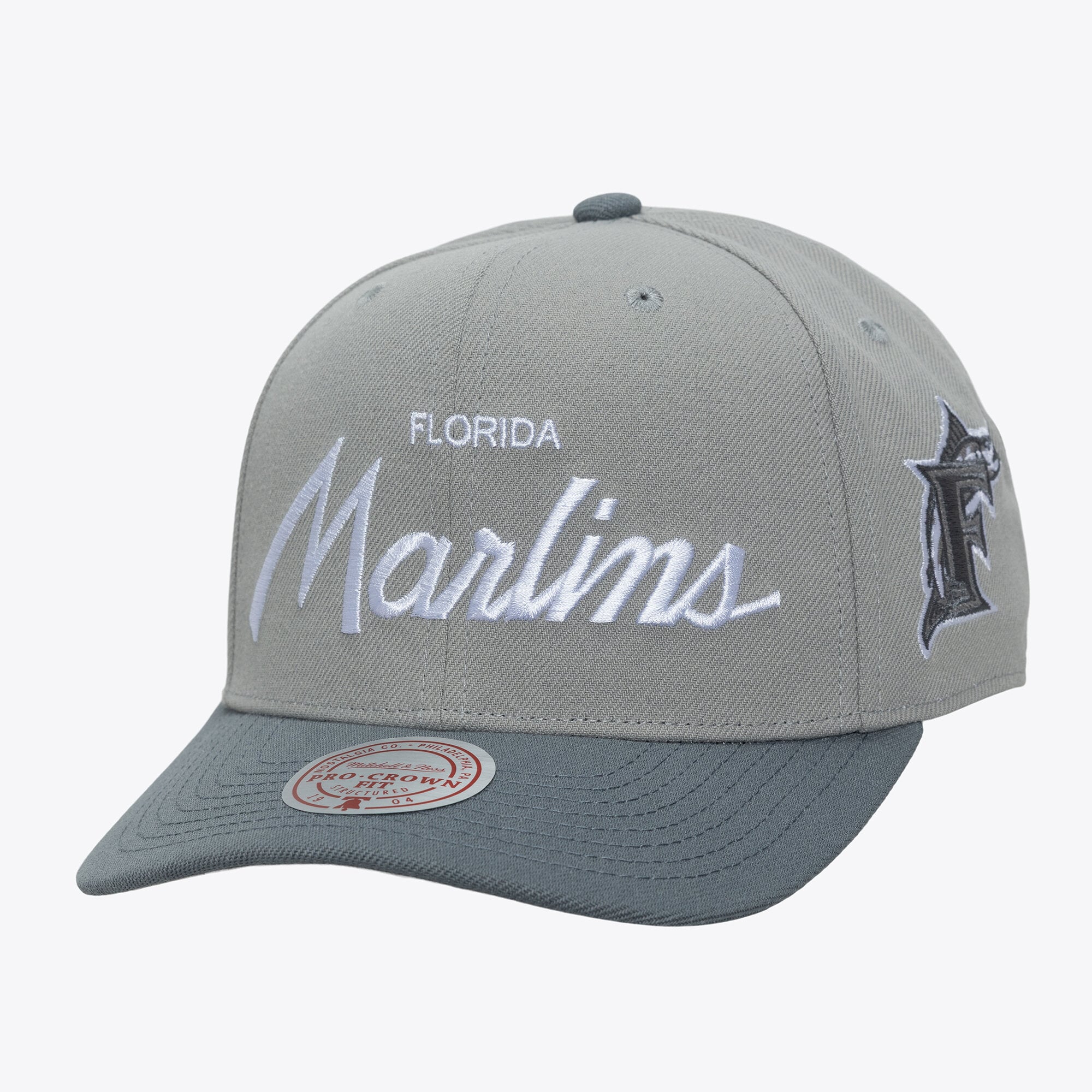 Men's Mitchell & Ness  Gray Florida Marlins Cooperstown Thunderstorm Head Coach Pro-Crown Adjustable Hat