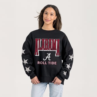 Women's Gameday Couture  Black Alabama Crimson Tide Pure Victory Relaxed Rhinestone Pullover Sweatshirt