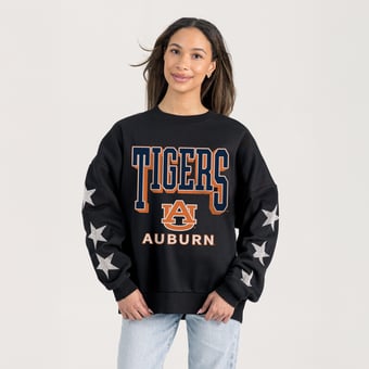 Women's Gameday Couture  Black Auburn Tigers Pure Victory Relaxed Rhinestone Pullover Sweatshirt
