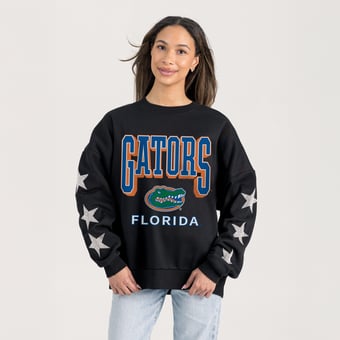 Women's Gameday Couture  Black Florida Gators Pure Victory Relaxed Rhinestone Pullover Sweatshirt