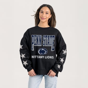 Women's Gameday Couture  Black Penn State Nittany Lions Pure Victory Relaxed Rhinestone Pullover Sweatshirt