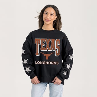 Women's Gameday Couture  Black Texas Longhorns Pure Victory Relaxed Rhinestone Pullover Sweatshirt