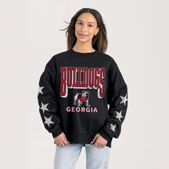 Women's Gameday Couture  Black Georgia Bulldogs Pure Victory Relaxed Rhinestone Pullover Sweatshirt