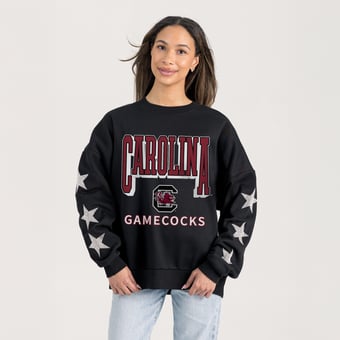 Women's Gameday Couture  Black South Carolina Gamecocks Pure Victory Relaxed Rhinestone Pullover Sweatshirt