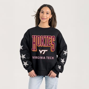 Women's Gameday Couture  Black Virginia Tech Hokies Pure Victory Relaxed Rhinestone Pullover Sweatshirt