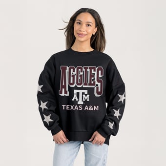 Women's Gameday Couture  Black Texas A&M Aggies Pure Victory Relaxed Rhinestone Pullover Sweatshirt
