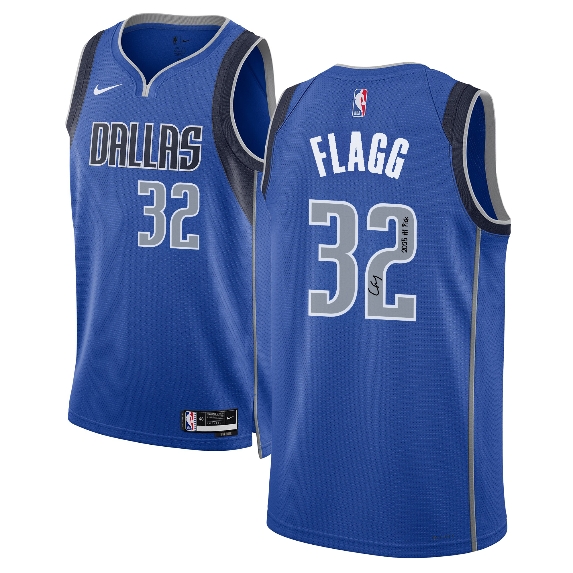 Cooper Flagg Dallas Mavericks Autographed Nike Blue Icon Swingman Jersey with "2025 #1 Pick" Inscription