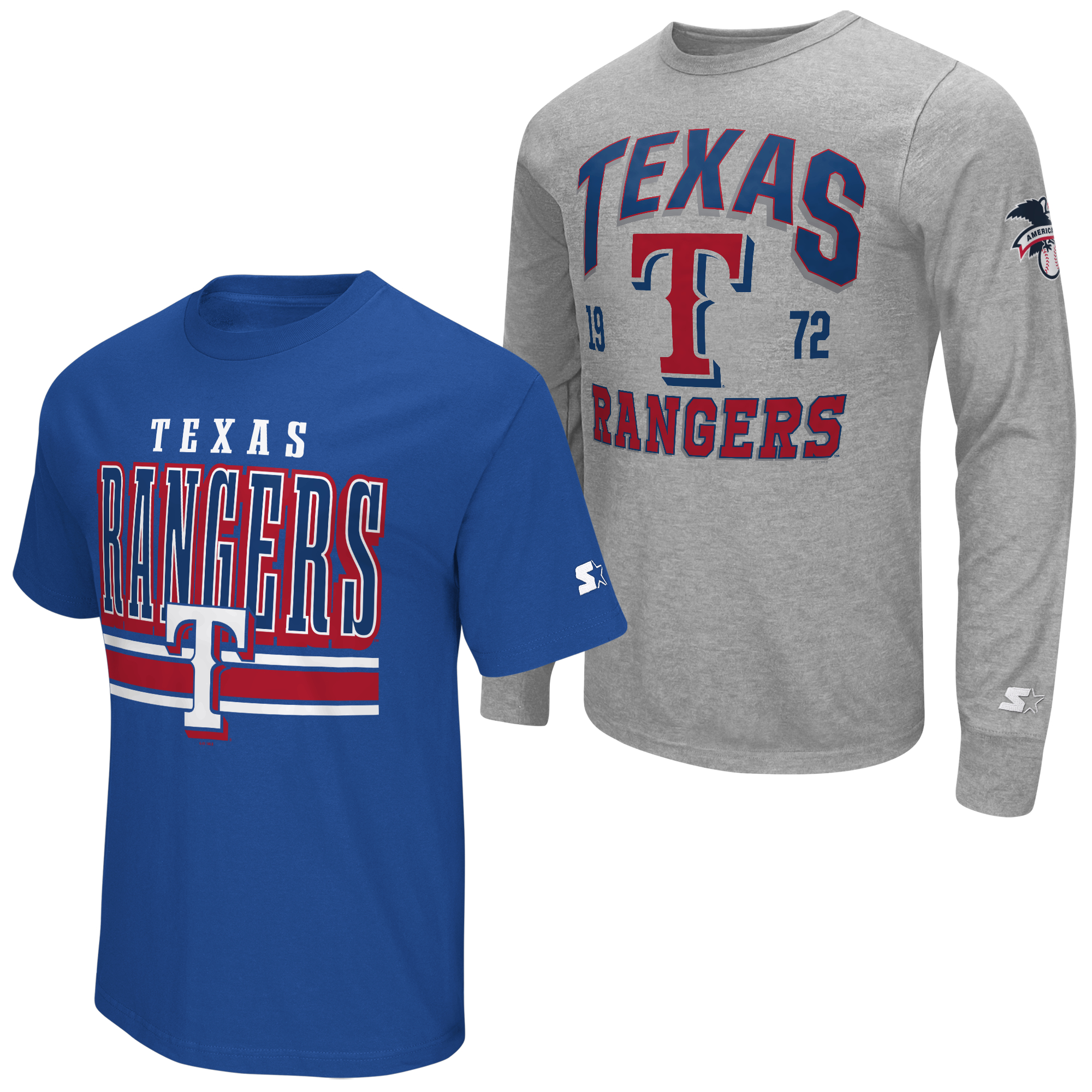 Men’s Starter Heather Gray/Royal Texas Rangers Two-Pack Long Sleeve & Short Sleeve T-Shirt Set Men’s Starter Heather Gray/Royal Texas Rangers Two-Pack Long Sleeve & Short Sleeve T-Shirt Set