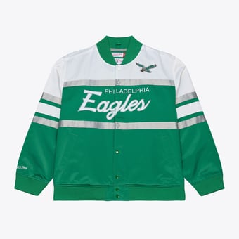 Men's Mitchell & Ness  Kelly Green Philadelphia Eagles Head Coach Lightweight Full-Snap Satin Jacket