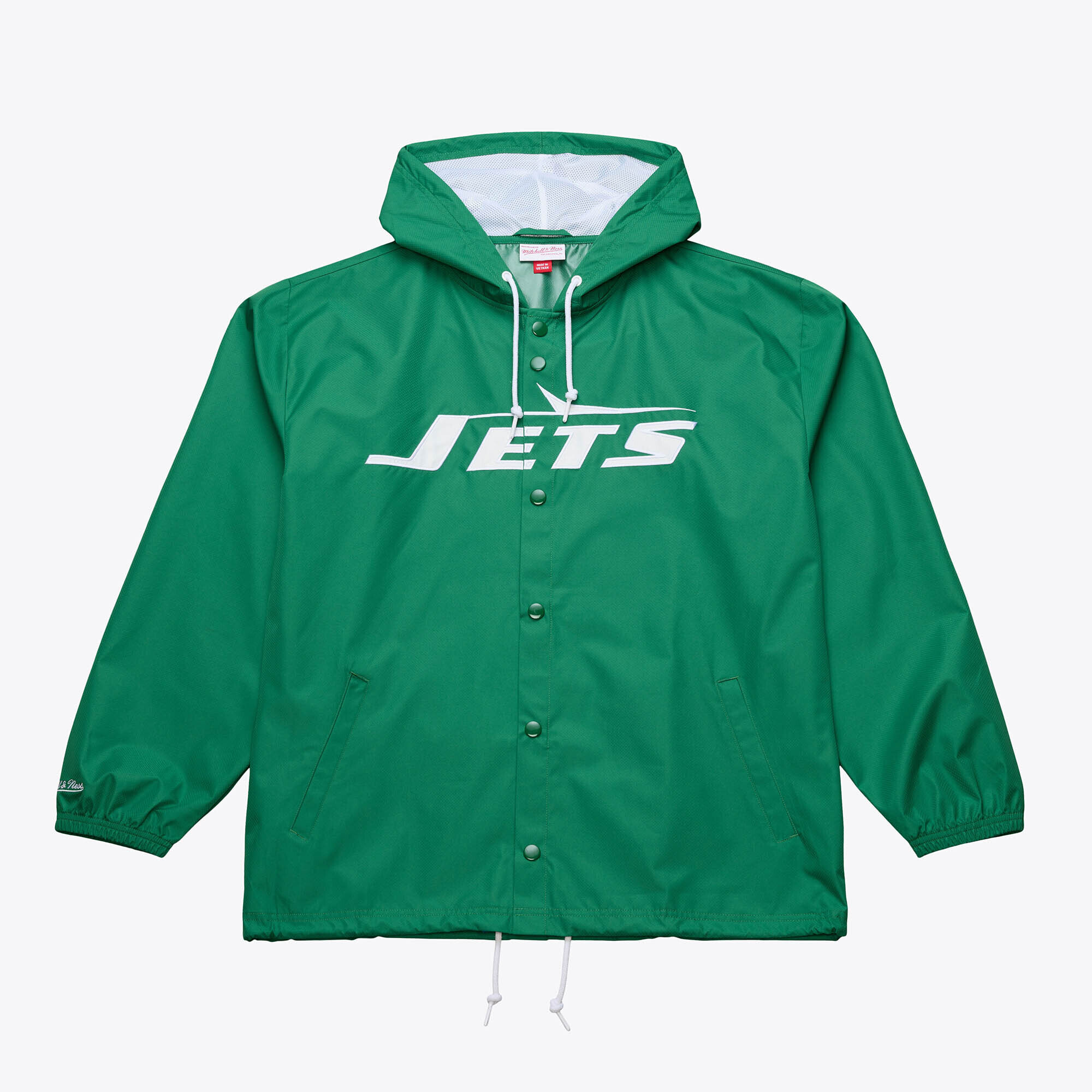 Men's Mitchell & Ness Green New York Jets Coaches Full-Snap Hooded Windbreaker Jacket