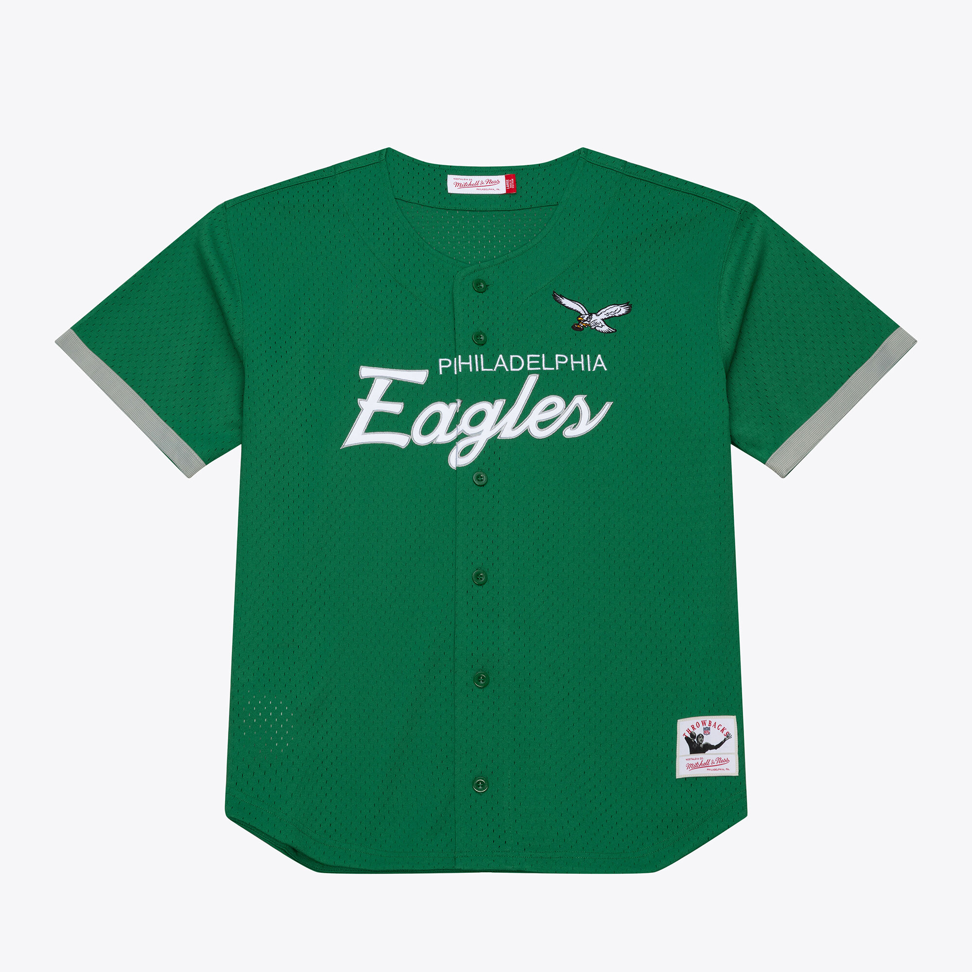 Men's Mitchell & Ness Kelly Green Philadelphia Eagles Head Coach Mesh Full-Button Fashion Jersey