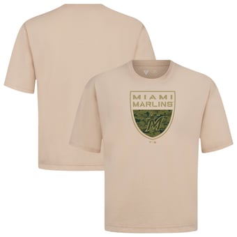 Men's Levelwear  Khaki Miami Marlins Oversized Luxe Signature Knit Buckler T-Shirt