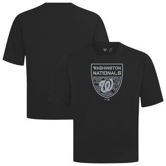 Men's Levelwear  Black Washington Nationals Oversized Luxe Signature Knit Buckler T-Shirt