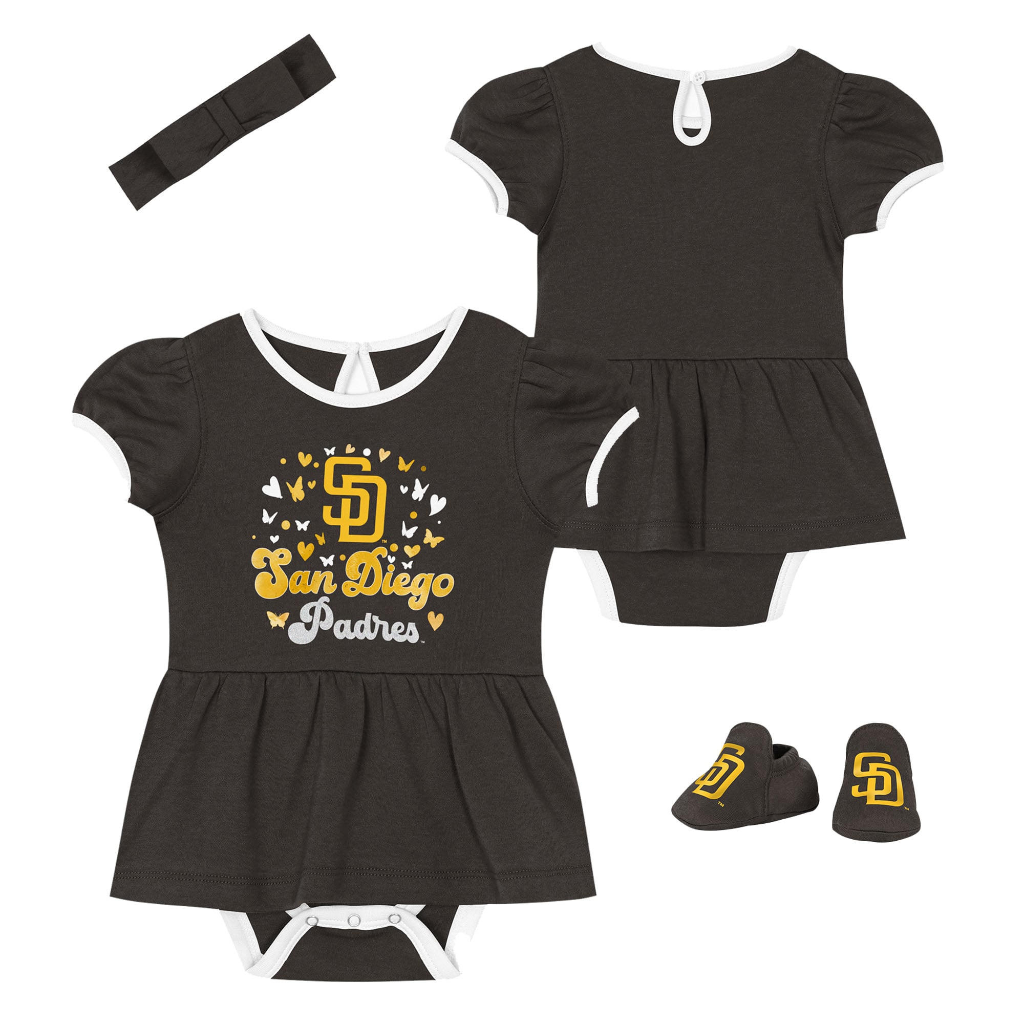 Girls Newborn Outerstuff San Diego Padres Play Day Bodysuit, Headband & Booties Set