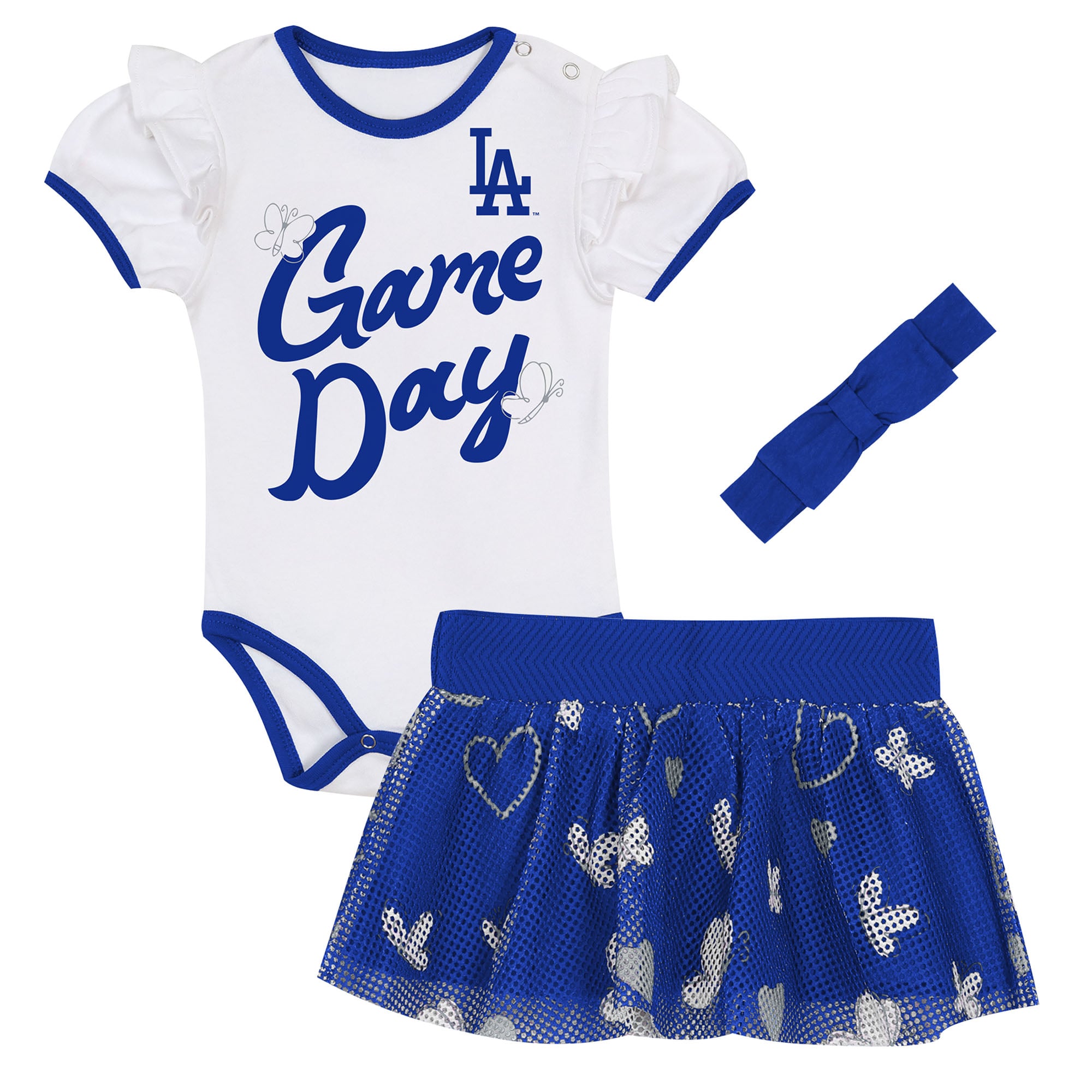 Newborn Outerstuff White/Blue Los Angeles Dodgers Bodysuit, Headband & Skirt Set