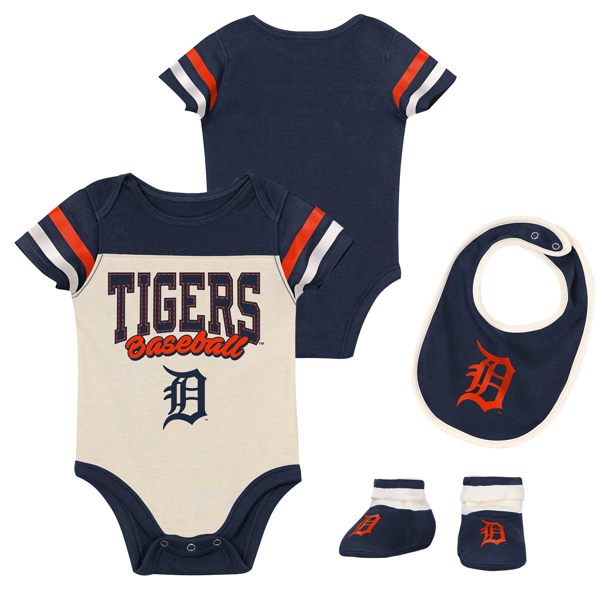 Newborn Outerstuff Cream/Navy Detroit Tigers Up One Three-Piece Bodysuit, Bib & Booties Set