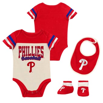 Newborn Outerstuff Red Philadelphia Phillies Up One Three-Piece Bodysuit, Bib & Booties Set
