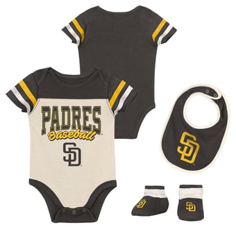 Newborn Outerstuff Brown San Diego Padres Up One Three-Piece Bodysuit, Bib & Booties Set
