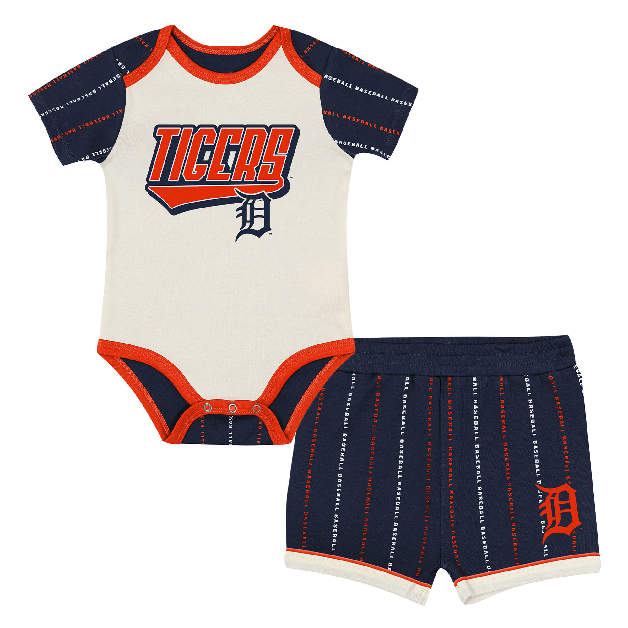 Infant Outerstuff  White/Navy Detroit Tigers Lead Run Diaper Cover Bodysuit & Shorts Set