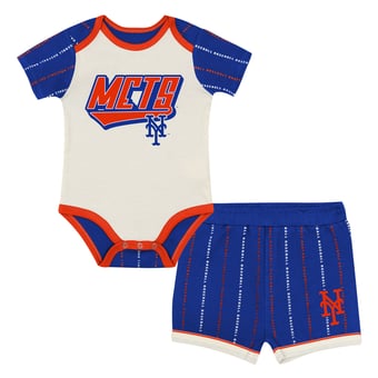 Infant Outerstuff  White/Royal New York Mets Lead Run Diaper Cover Bodysuit & Shorts Set