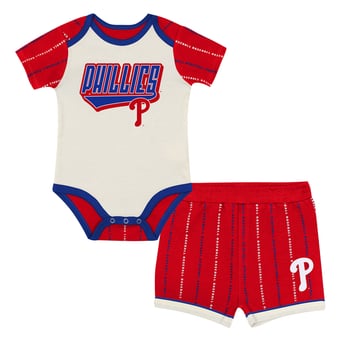 Infant Outerstuff  White/Red Philadelphia Phillies Lead Run Diaper Cover Bodysuit & Shorts Set