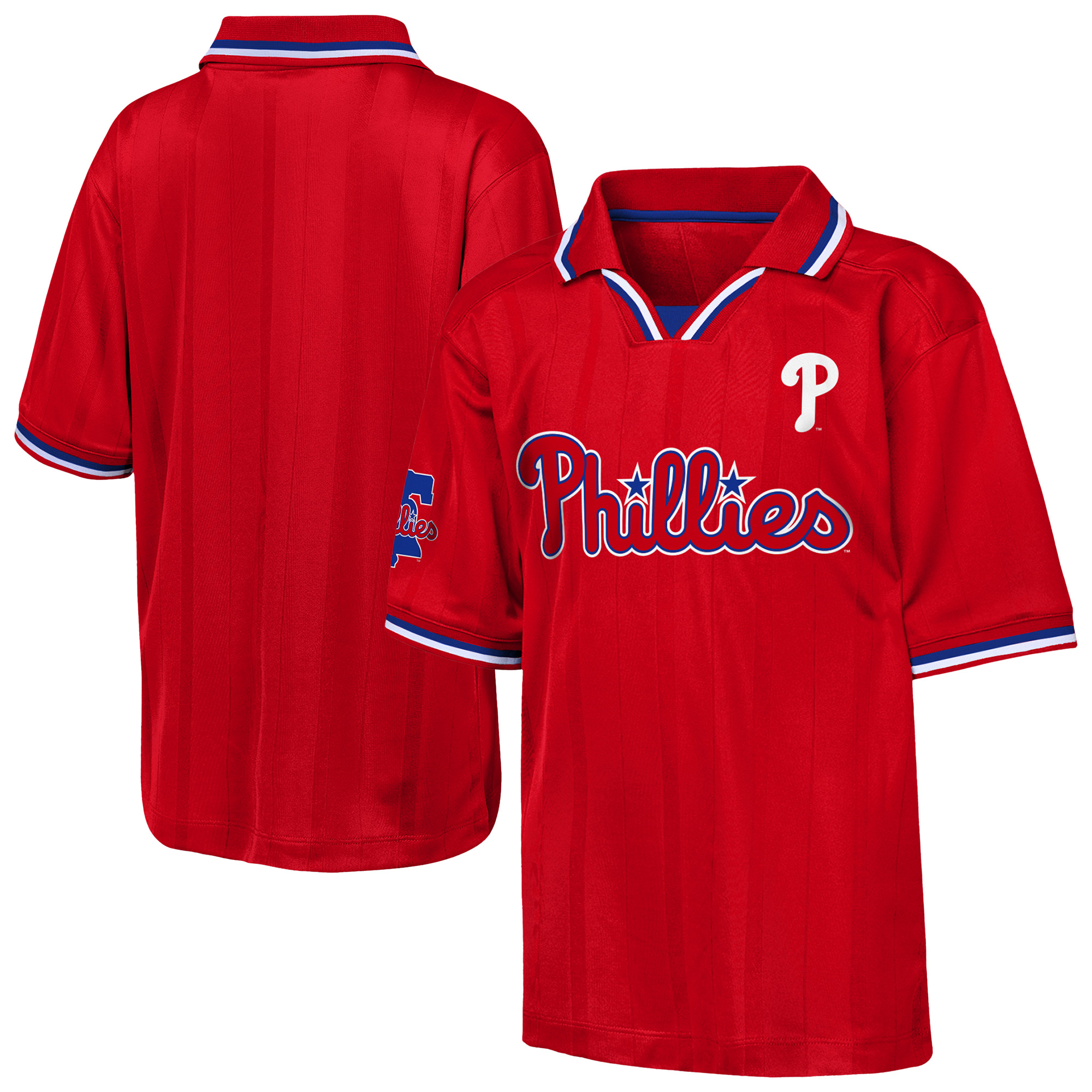 Youth Outerstuff Red Philadelphia Phillies Y2 Tech Stadium Fashion Collar T-Shirt